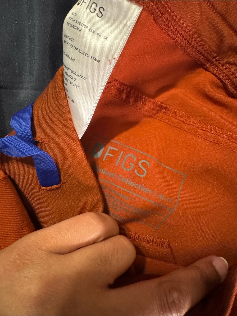 Figs Rust Orange Scrub Top with Royal Blue Drawstring - Picture 3 of 3